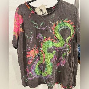 Magnolia Pearl Dragon Tee - Brown with Pink and Green ((item 15.13)